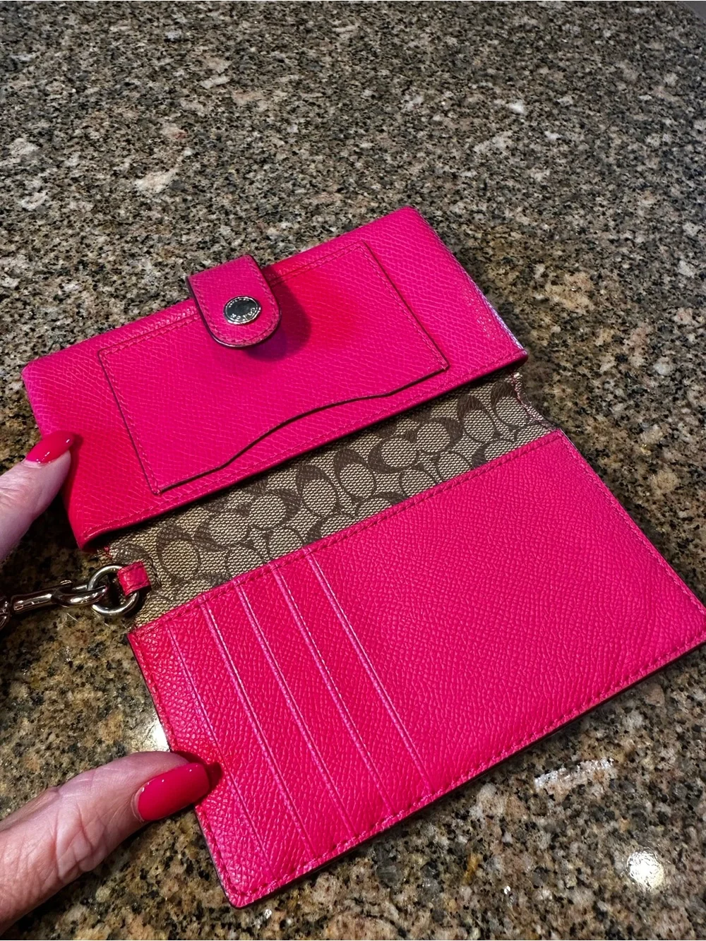 Coach Hot Pink Crossgrain Leather Slim Tab Wristlet Wallet